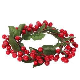 Świąteczny Wianek dekoracyjny z czerwonymi jarzębinami i zielonymi listkami 20 cm