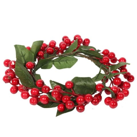 Świąteczny Wianek dekoracyjny z czerwonymi jarzębinami i zielonymi listkami 20 cm