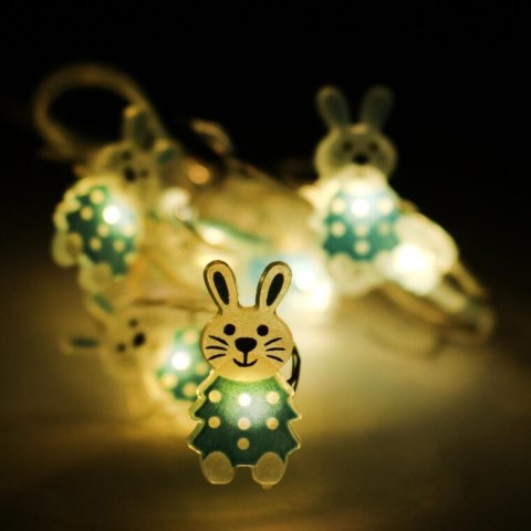 Świetlna Girlanda Wielkanocna Zajaczki 10 LED - Niebieska, Ozdoba Zewnętrzna i Wnętrzna, Zasilana na Baterie