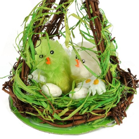 Wielkanocna Dekoracja - Kurki z Jajkami w Szałasie z Gałęzi 18cm