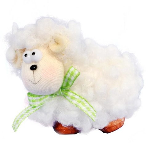 Wielkanocny Baranek dekoracyjny z Wełny z Zieloną Wstążką - 10cm