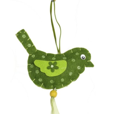 Wiosenny zawieszka - Zielony ptaszek z filcu z tasiemkami, 60cm