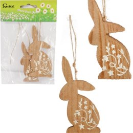 ZAJĄCZKI ZAWIESZKI DREWNIANE 2SZT WIELKANOC WIOSNA BRĄZOWE