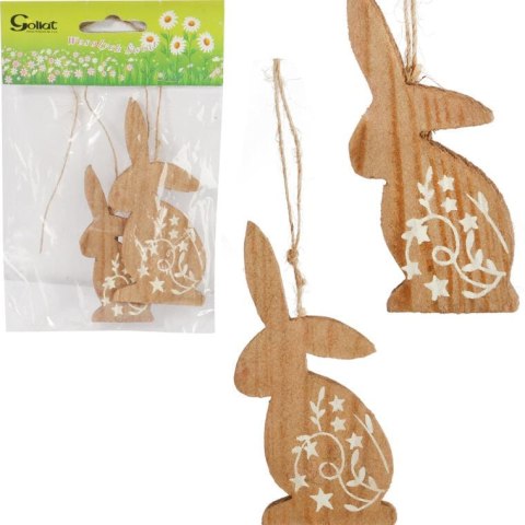 ZAJĄCZKI ZAWIESZKI DREWNIANE 2SZT WIELKANOC WIOSNA BRĄZOWE