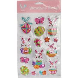 Żelowe Naklejki Wielkanocne na Okna, Zajączki i Jajka, Samoprzylepne, Kolorowe, Bezpieczne dla Dzieci, 20 cm x 14 cm.