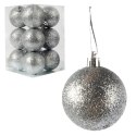 Zestaw 12 Srebrnych Bombek Brokatowych - Dekoracje Świąteczne 6 cm