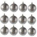Zestaw 12 Srebrnych Bombek Brokatowych - Dekoracje Świąteczne 6 cm