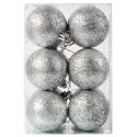 Zestaw 12 Srebrnych Bombek Brokatowych - Dekoracje Świąteczne 6 cm