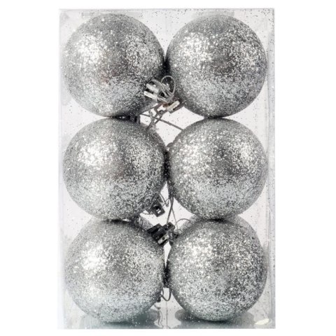 Zestaw 12 Srebrnych Bombek Brokatowych - Dekoracje Świąteczne 6 cm