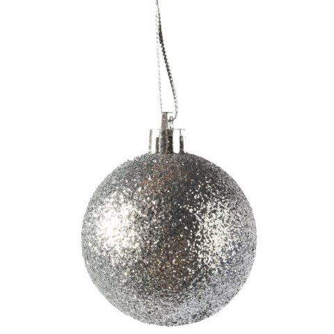Zestaw 12 Srebrnych Bombek Brokatowych - Dekoracje Świąteczne 6 cm