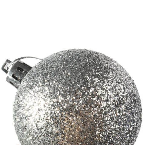 Zestaw 12 Srebrnych Bombek Brokatowych - Dekoracje Świąteczne 6 cm