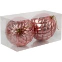 Zestaw 2 matowych bombek choinkowych 10 cm w kolorze różowym z dekoracją brokatową
