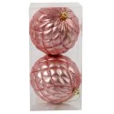 Zestaw 2 matowych bombek choinkowych 10 cm w kolorze różowym z dekoracją brokatową