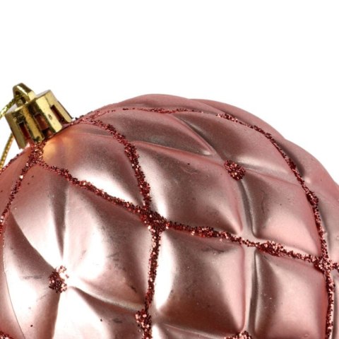 Zestaw 2 matowych bombek choinkowych 10 cm w kolorze różowym z dekoracją brokatową