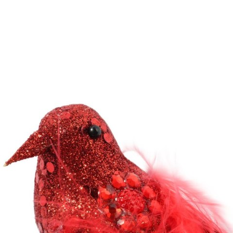 Zestaw 3 Ptaków na Klipsach w Kolorze Czerwono-Złotym do Dekoracji Świątecznych