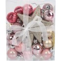 Zestaw 30 Luksusowych Różowych Bombek z Gwiazdą na Czubek do Dekoracji Choinki