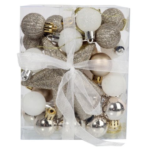 Zestaw 30 plastikowych bombek choinkowych z czubkiem w kształcie gwiazdy - Kolor złoty