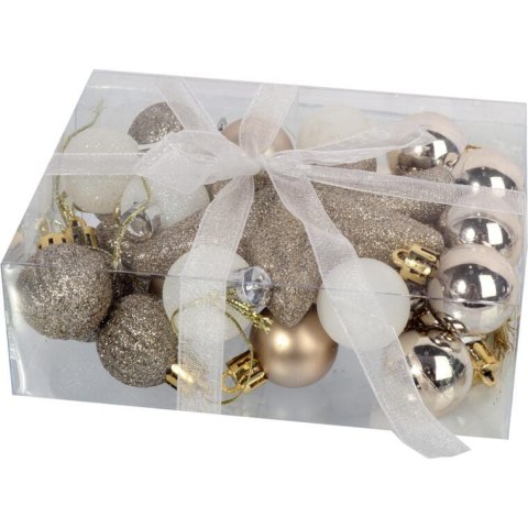 Zestaw 30 plastikowych bombek choinkowych z czubkiem w kształcie gwiazdy - Kolor złoty