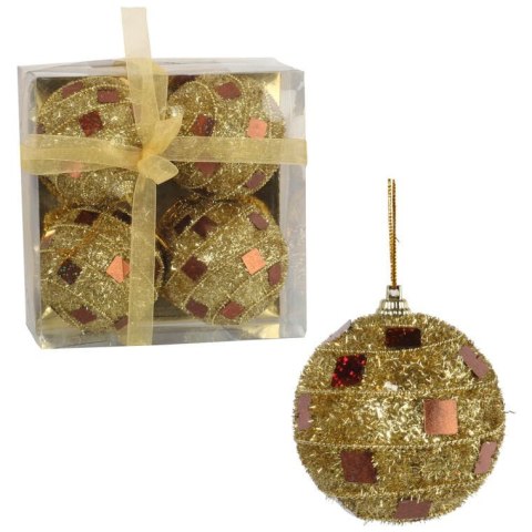 Zestaw 4 Złotych Bombek Styropianowych z Brązowymi Szkiełkami 7 cm