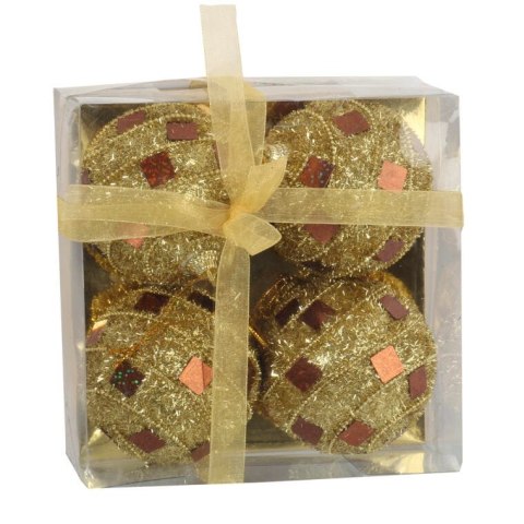 Zestaw 4 Złotych Bombek Styropianowych z Brązowymi Szkiełkami 7 cm