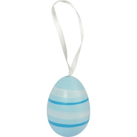 Zestaw 6 Dekoracyjnych Jajek Wielkanocnych Biało-Niebieskich 5cm - Zawieszki Ze Wzorem Kwiatków