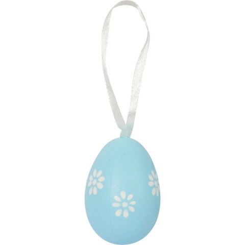 Zestaw 6 Dekoracyjnych Jajek Wielkanocnych Biało-Niebieskich 5cm - Zawieszki Ze Wzorem Kwiatków