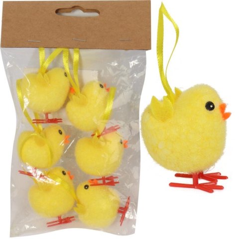 Zestaw 6 Miękkich Dekoracyjnych Kurczaków - Zawieszki, 3,5cm, Kolor Żółty