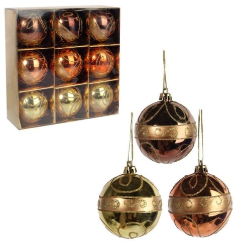 Zestaw 9 Dekoracyjnych Bombek Świątecznych w Odcieniach Brązu, 6 cm.