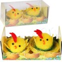 Zestaw Figurki Dekoracyjne Żółte Koguciki w Gniazdach 2 Sztuki, 6 cm