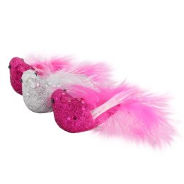 Zestaw Ptaków na Klipsach do Dekoracji Świątecznych - Różowo-Srebrne, 3 Sztuki