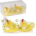 Zestaw Wielkanocnych Dekoracji: Żółte Kurki w Gniazdach z Jajkiem i Kwiatkami - 2 Sztuki, 6cm