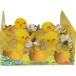Zestaw Wielkanocnych Kurczaczków w Skorupkach z Kwiatkami i Siankiem - 4 Sztuki