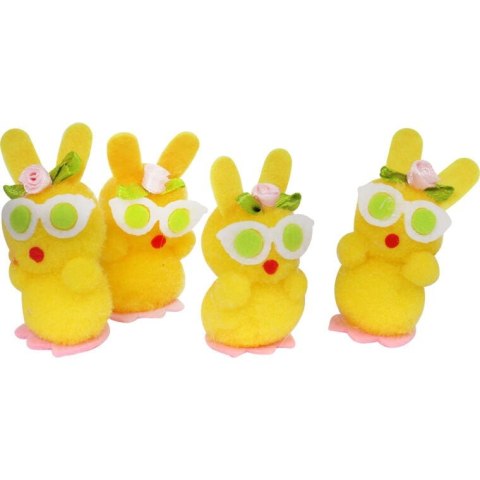 Zestaw Zajączków w Okularach z Kwiatkami 4 Sztuki 6cm Wielkanocne Ozdoby Żółte