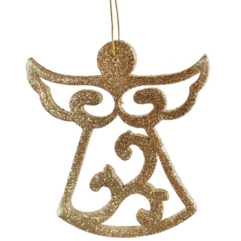 Złota Zawieszka Świąteczna - Brokatowy Anioł Ażurowy