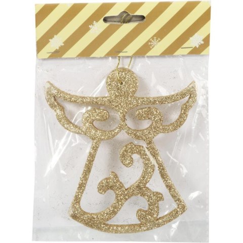 Złota Zawieszka Świąteczna - Brokatowy Anioł Ażurowy