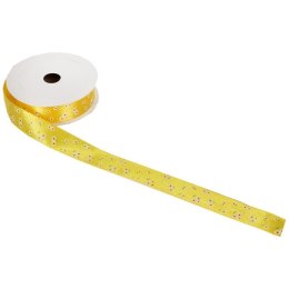Żółta Wstążka Wiosenna z Kwiatkami 2,5 cm do Dekoracji Wielkanocnych i Prezentów, 3m
