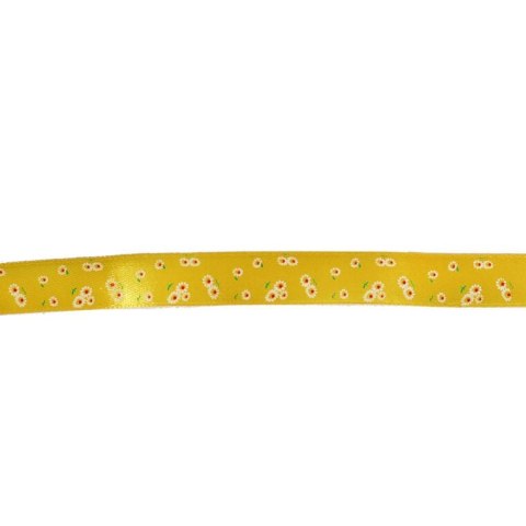 Żółta Wstążka Wiosenna z Kwiatkami 2,5 cm do Dekoracji Wielkanocnych i Prezentów, 3m