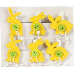 Żółte Drewniane Klamerki w Kształcie Zajączków - Wielkanocne Dekoracje 6 szt.