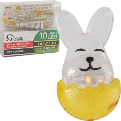 Żółte Lampki Wielkanocne w Kształcie Zajączków, 10 LED, Zasilanie Bateryjne, Dekoracja Wnętrz i Ogrodu
