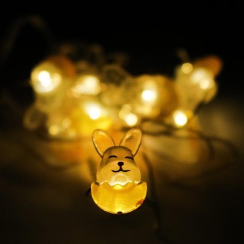 Żółte Lampki Wielkanocne w Kształcie Zajączków, 10 LED, Zasilanie Bateryjne, Dekoracja Wnętrz i Ogrodu