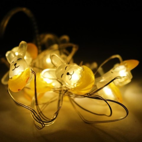 Żółte Lampki Wielkanocne w Kształcie Zajączków, 10 LED, Zasilanie Bateryjne, Dekoracja Wnętrz i Ogrodu
