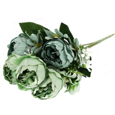 5-Pięktna Sztucznych Piwonii w Kolorze Zielonym o Wysokości 30cm