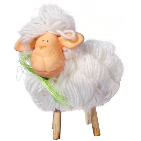 Baranek z zieloną wstążką na drewnianych nogach 13cm