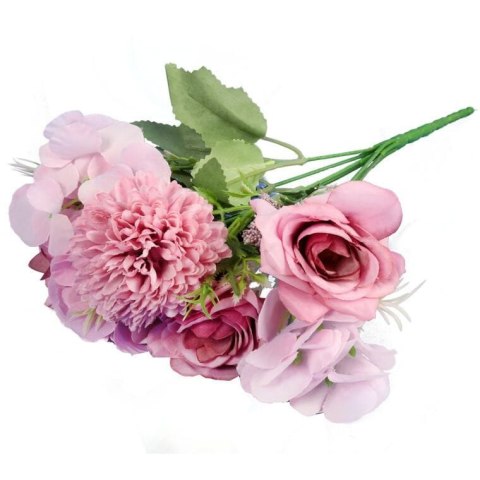 Bukiet 6 kwiatów mix z czosnkiem 32cm różowy