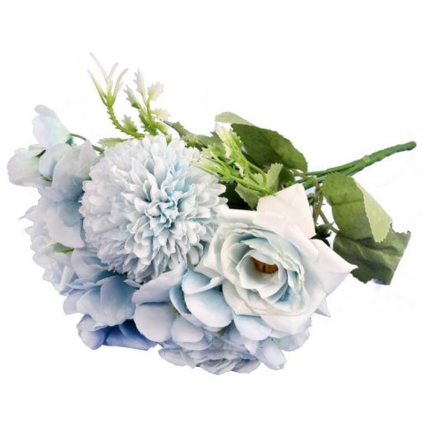 Bukiet 7 mieszanych kwiatów sztucznych z czosnkiem 32cm w kolorze niebieskim