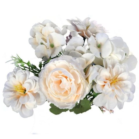 Bukiet Sztucznych Kwiatów Hortensja, 7 sztuk, Kolor Kremowy, Wysokość 32cm