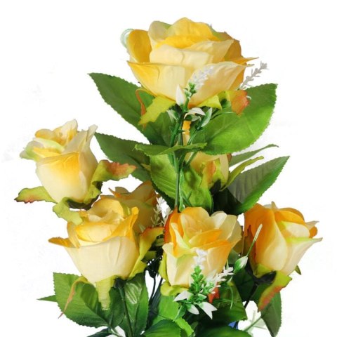 Bukiet sztucznych żółtych róż - 9 sztuk z dodatkami, wysokość 48 cm