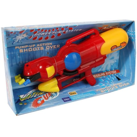 Czerwony Pistolet na Wodę o Długości 45 cm z Rewersyjnym Bębnem na Wodę i Systemem Ciśnieniowym