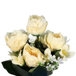 Elegancki Bukiet Sztucznych Piwonii w Kolorze Kremowym - 5 Sztuk