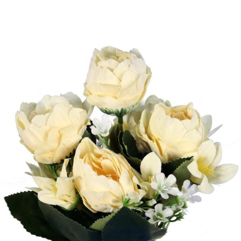 Elegancki Bukiet Sztucznych Piwonii w Kolorze Kremowym - 5 Sztuk